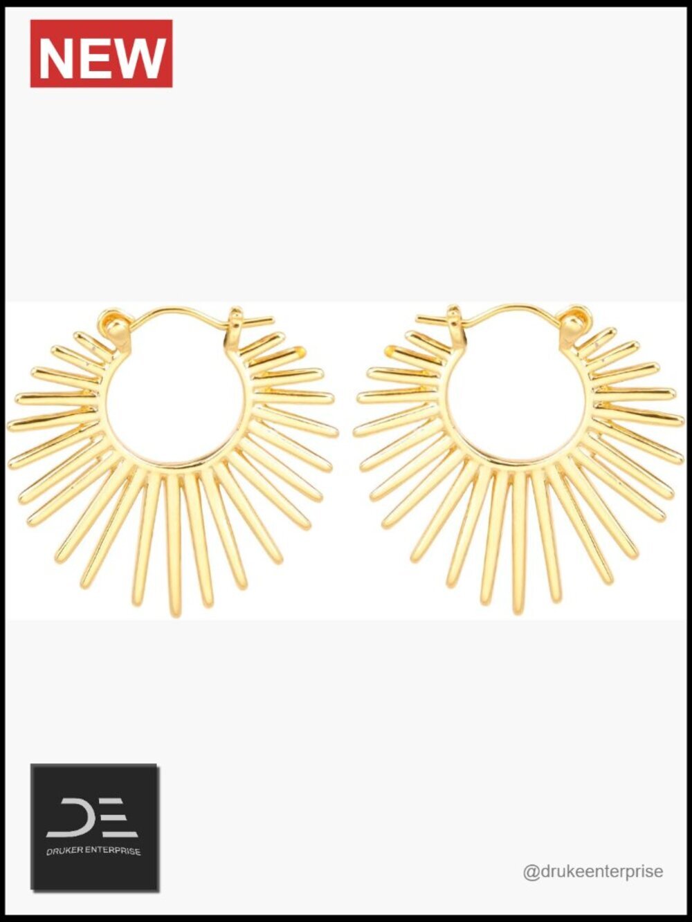 Trendy Sunburst Hinged Hoop Earrings 14K Gold Plated Huggie